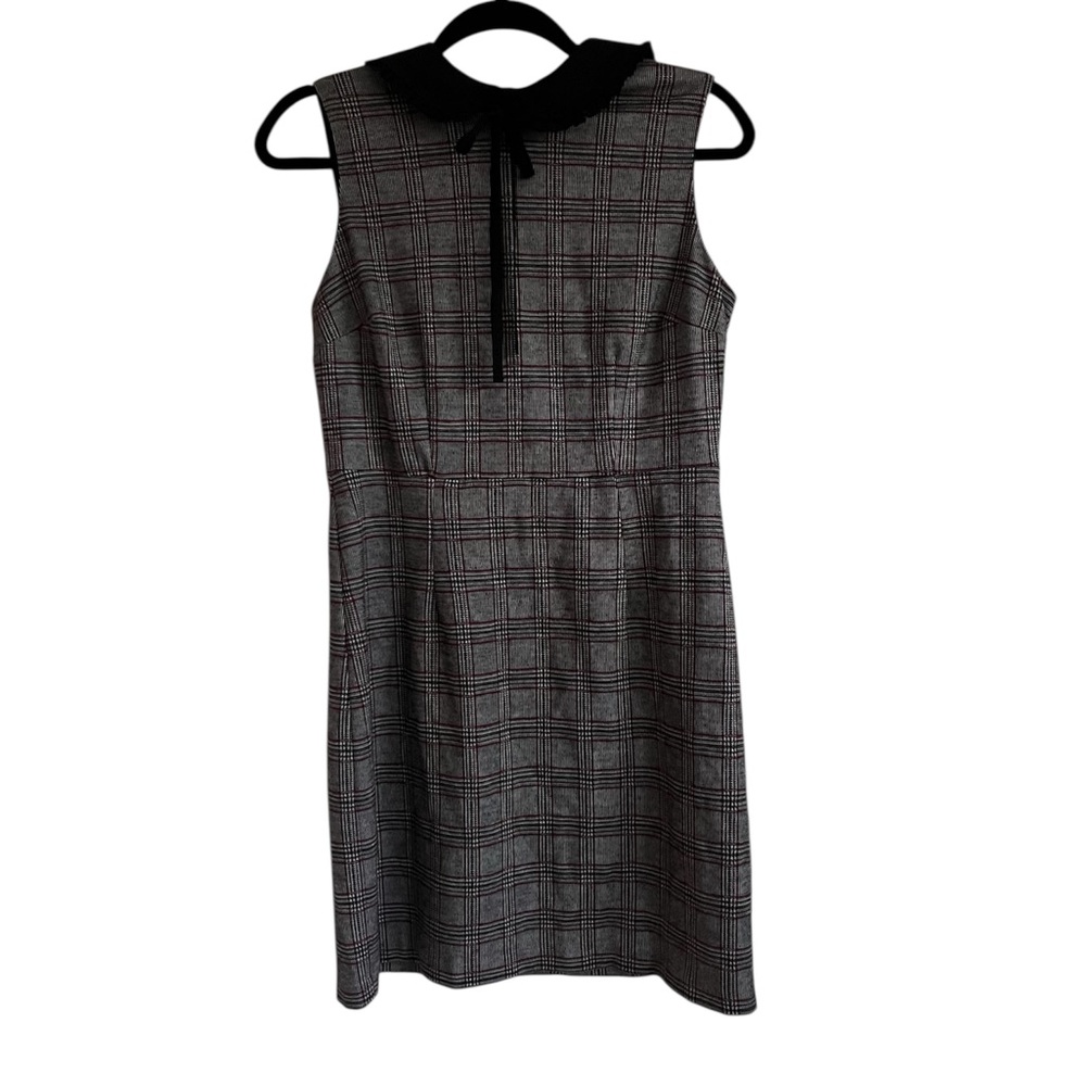 Cece Peter Pan Collar Black & Red Plaid Sleeveless Gray Dress  size S